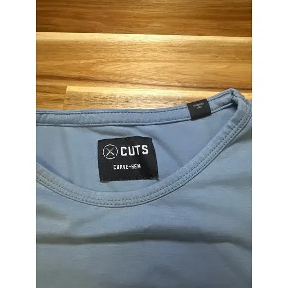 Cuts Men’s Curved Hem Blue Crew Neck Tshirt Mens Small (see measurements) - Picture 2 of 4